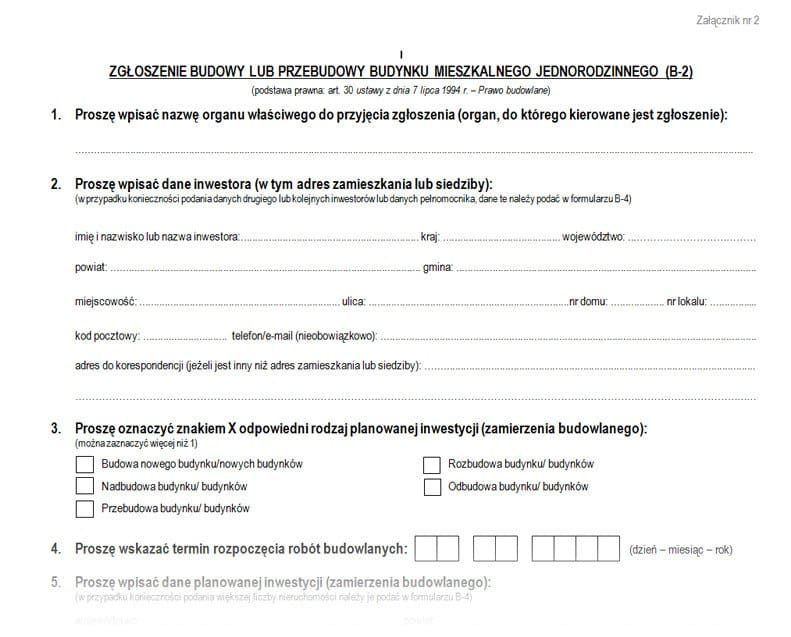 Zgłoszenie budowy wzór wniosku