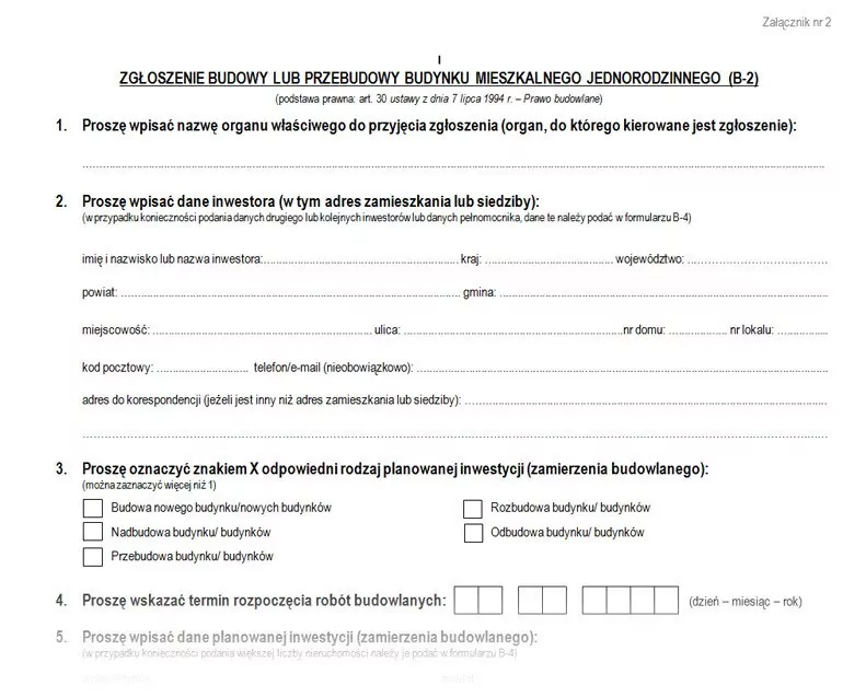 Zgłoszenie budowy wzór wniosku