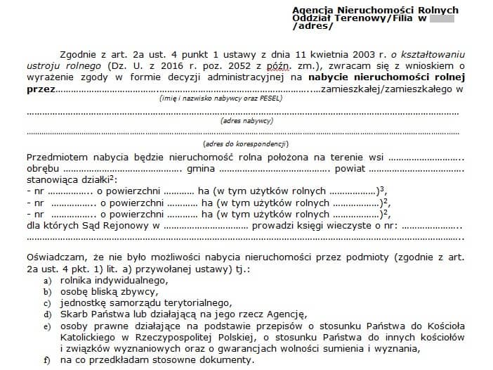 Wniosek zbywcy nieruchomości rolnej