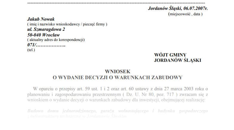 Wniosek o warunki zabudowy