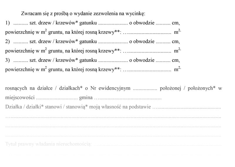 Wniosek o wycięcie drzewa
