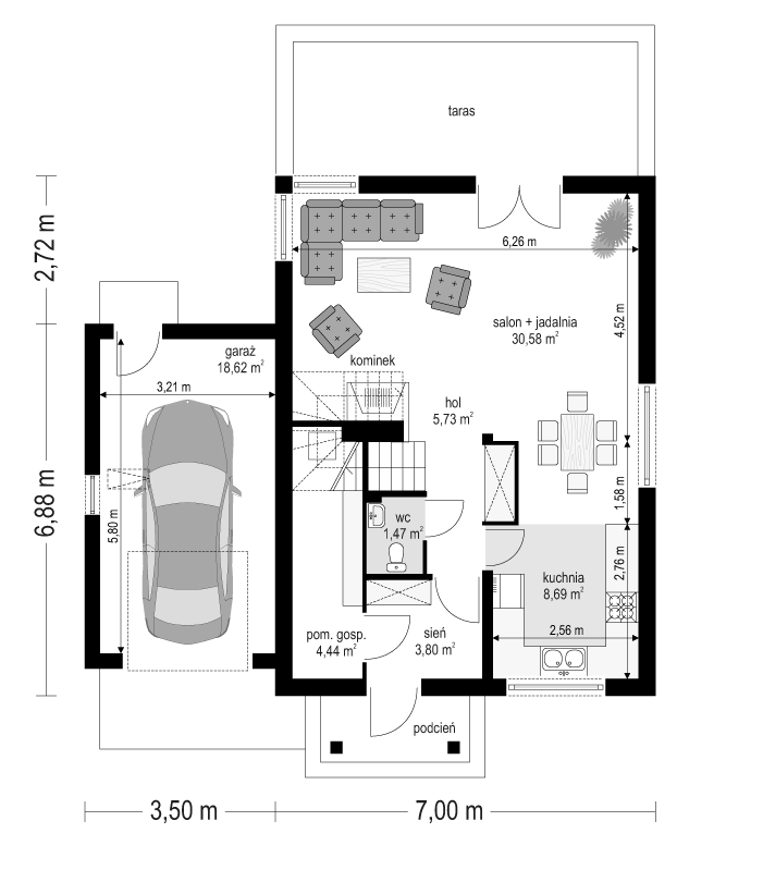 Pierwszy dom 3 - rzut parteru