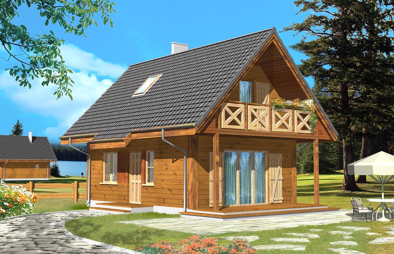 Projekt domu Sosenka drewniana - wizualizacja frontowa