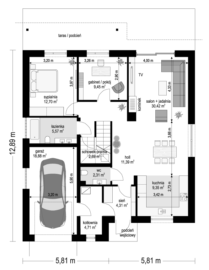 Projekt domu Ambitny - rzut parteru