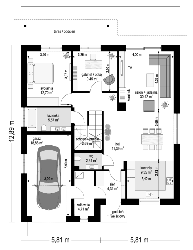 Projekt domu Ambitny 2 - rzut parteru