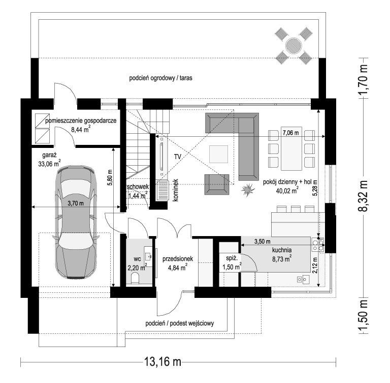 Projekt domu Dom na zgrabnej 2 - rzut parteru