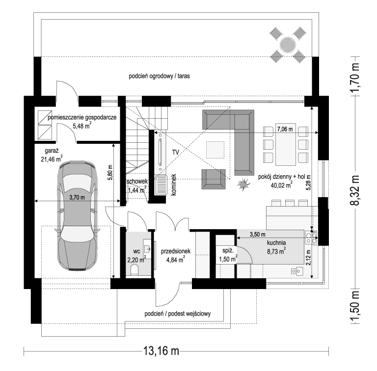 Projekt domu Dom na zgrabnej 2 - rzut parteru
