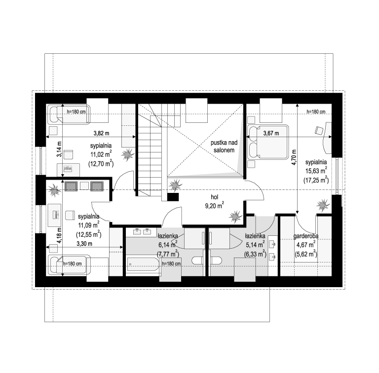 Projekt domu Dom na zgrabnej 2 - rzut poddasza