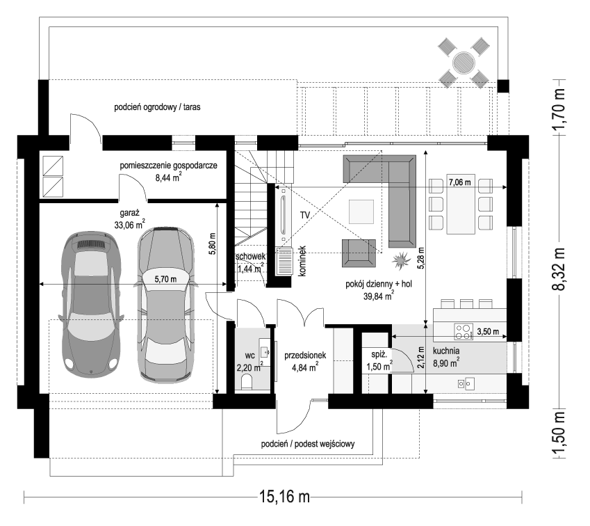 Projekt domu Dom na zgrabnej 3 - rzut parteru