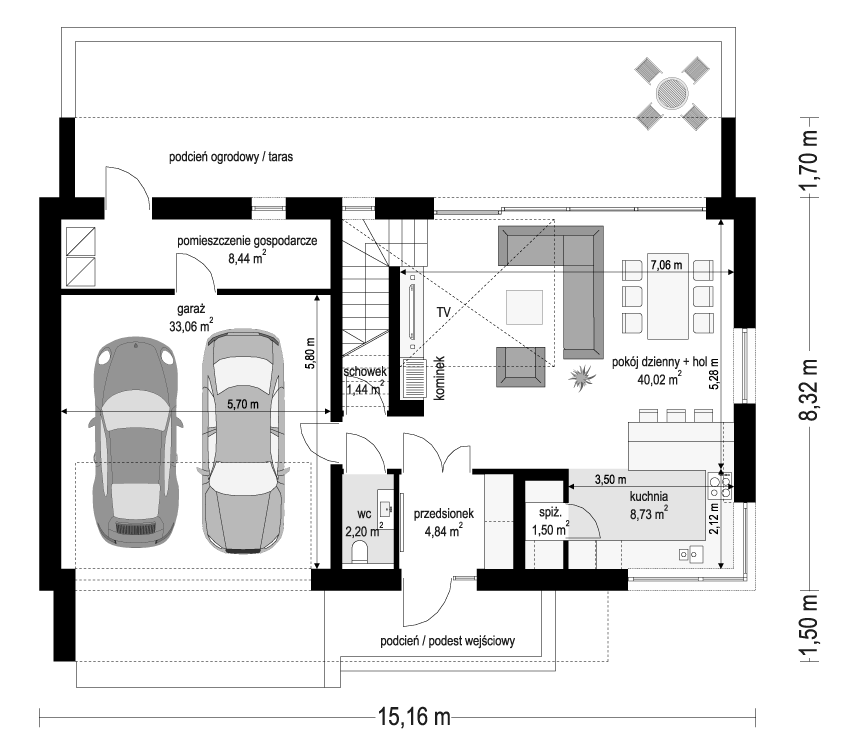 Projekt domu Dom na zgrabnej 4 - rzut parteru