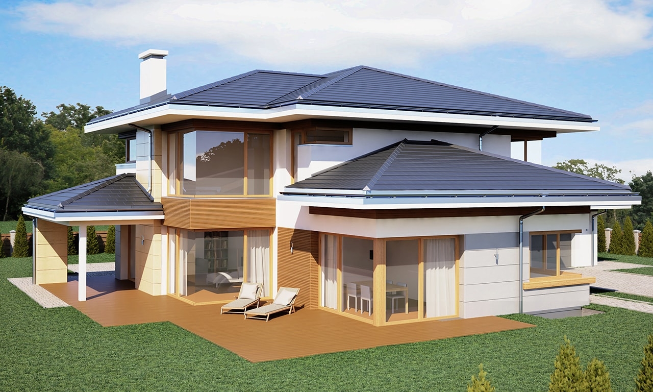 Projekt domu Dom z widokiem wariant D - wizualizacja tylna