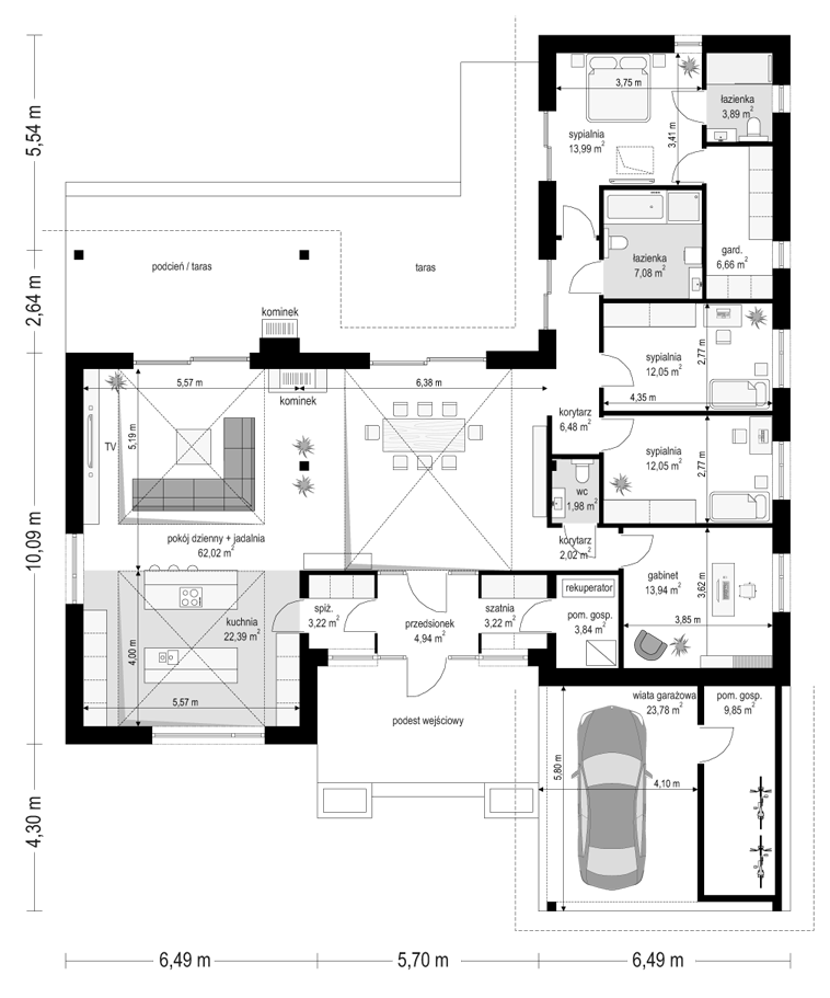 Projekt domu Hanka 3 - rzut parteru