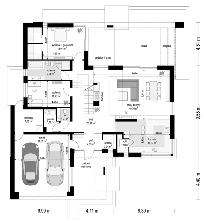 Projekt domu Hiacynt - rzut parteru