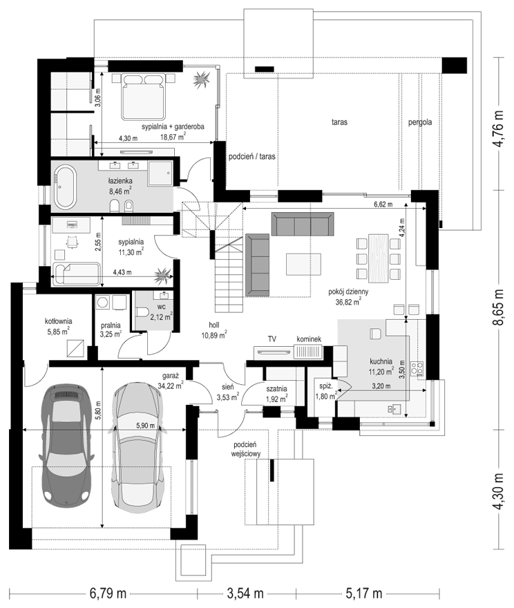 Projekt domu Hiacynt 4 - rzut parteru