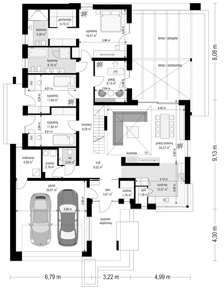 Projekt domu Hiacynt 5 - rzut parteru