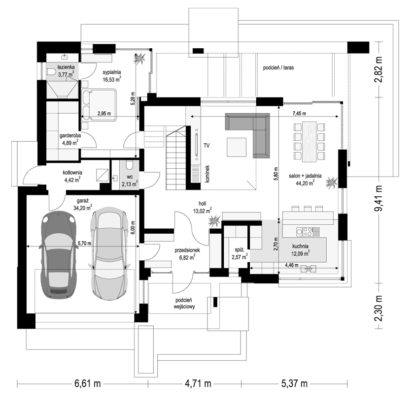 Projekt domu Hiacynt 7 - rzut parteru