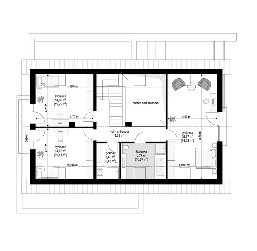 Projekt domu Hiacynt 7 - rzut poddasza