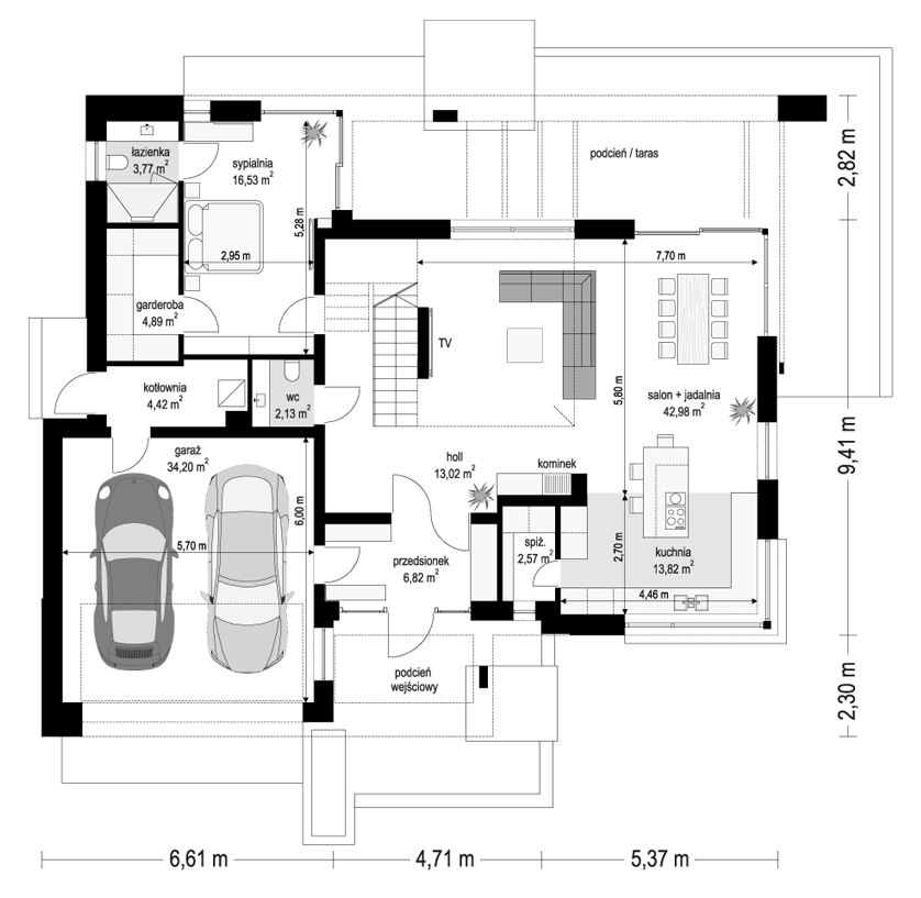 Projekt domu Hiacynt 7 B - rzut parteru