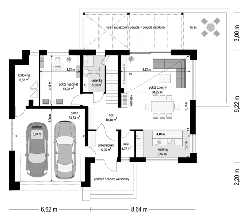 Projekt domu Makarena - rzut parteru
