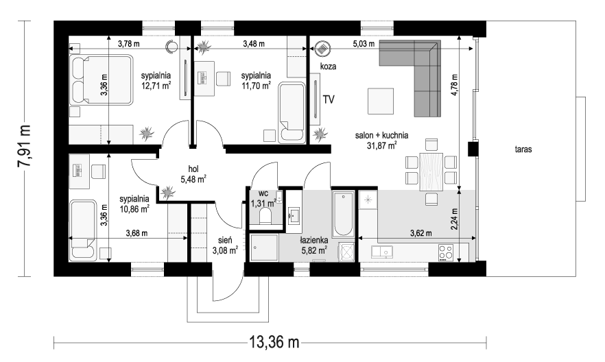 Projekt domu MG 2 wariant 15 - rzut parteru