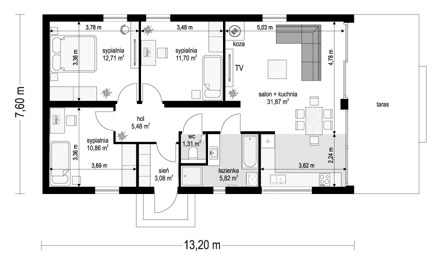 Projekt domu MG 2 wariant 15 drewniany - rzut parteru
