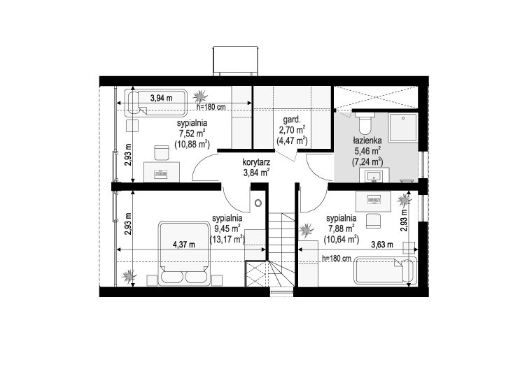 Projekt domu MG 3 wariant 18 drewniany rzut poddasza