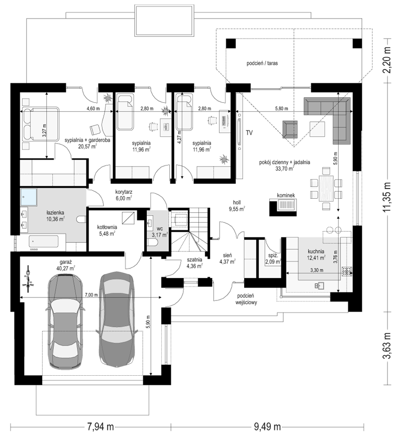 Projekt domu Parterowy 4 B - rzut parteru