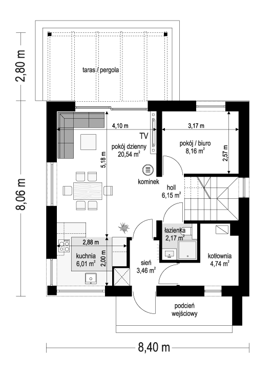 Projekt domu Przyjemny 2 - rzut parteru