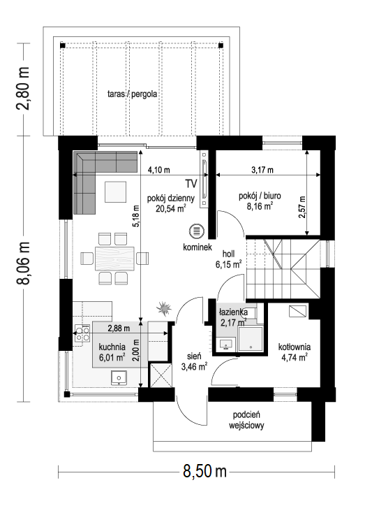 Projekt domu Przyjemny 3 - rzut parteru