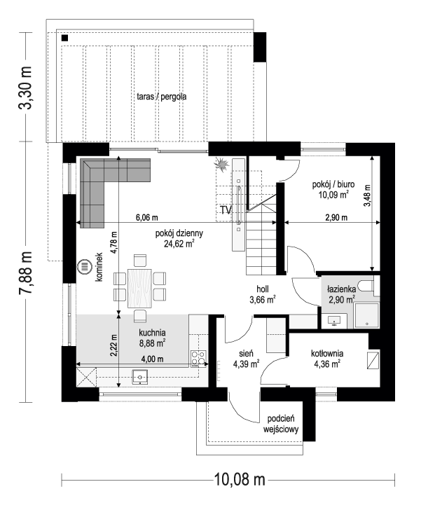 Projekt domu Przyjemny 5 rzut parteru