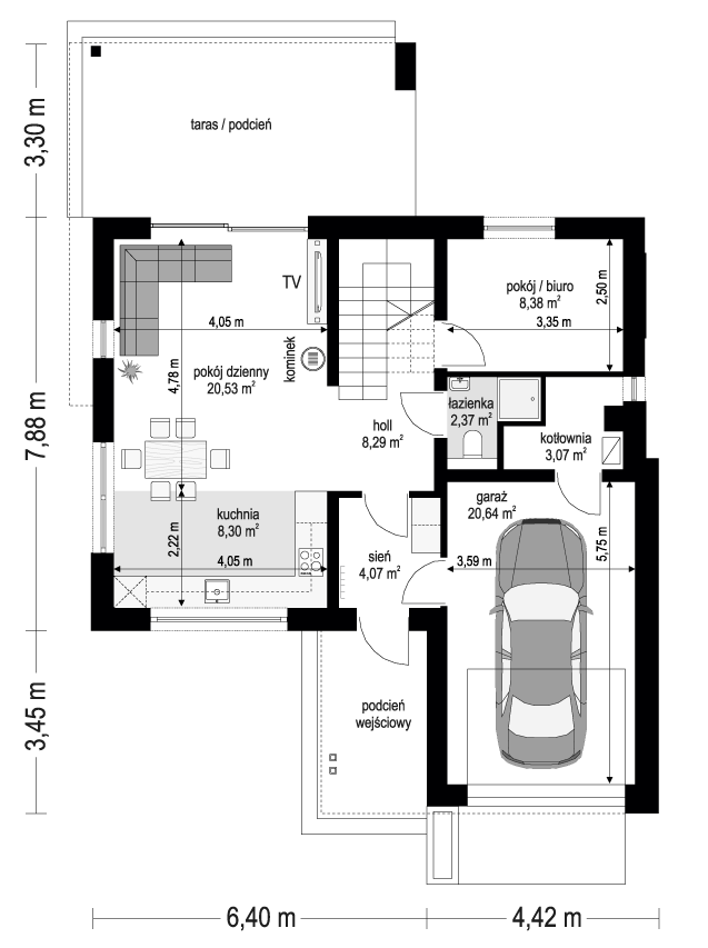 Projekt domu Przyjemny 7 rzut parteru