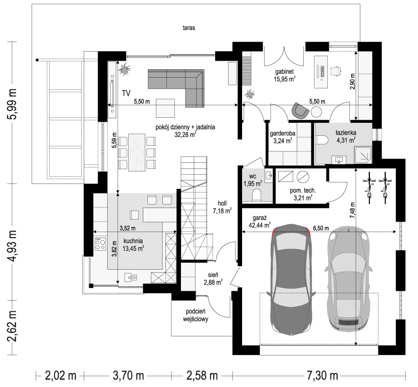 Projekt domu Qubik 4 - rzut parteru