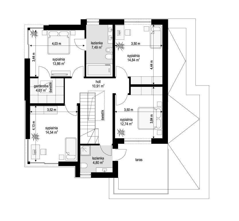 Projekt domu Qubik 4 - rzut piętra