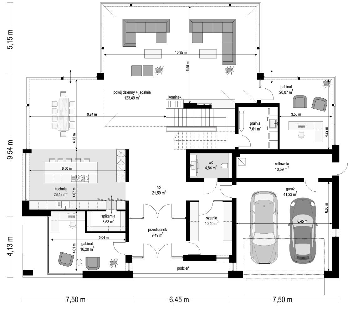 Projekt domu Rezydencja Floryda 3 B rzut parteru