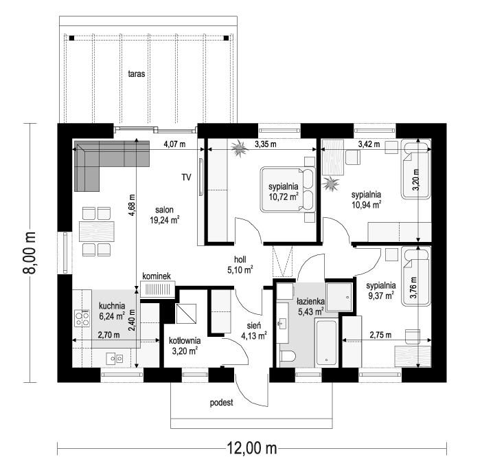 Projekt domu Sensowny 3 - rzut parteru