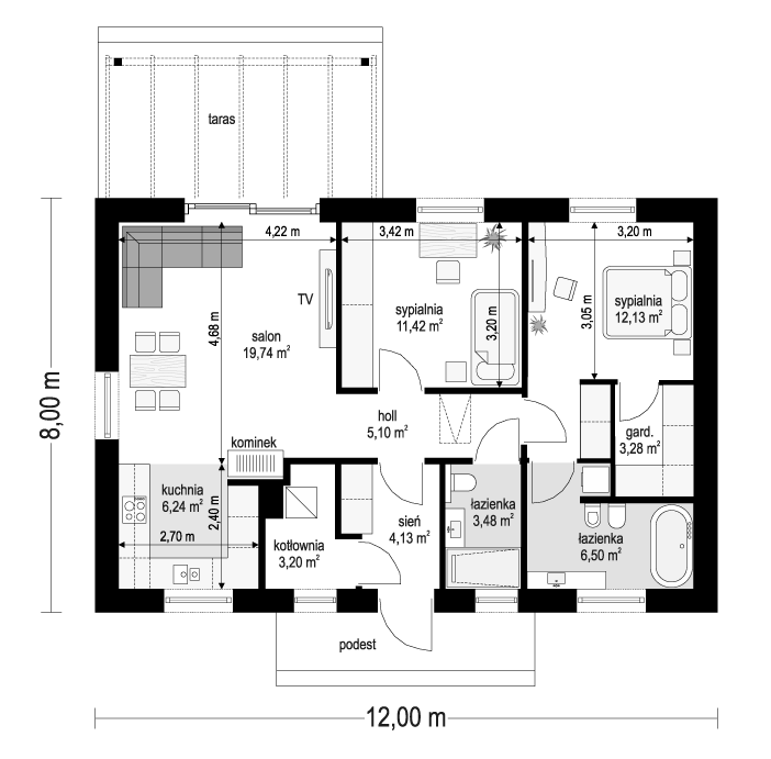 Projekt domu Sensowny 3 B - rzut parteru