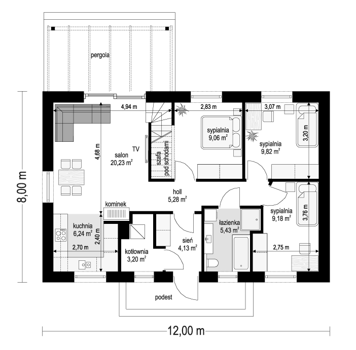 Projekt domu Sensowny 4 - rzut parteru