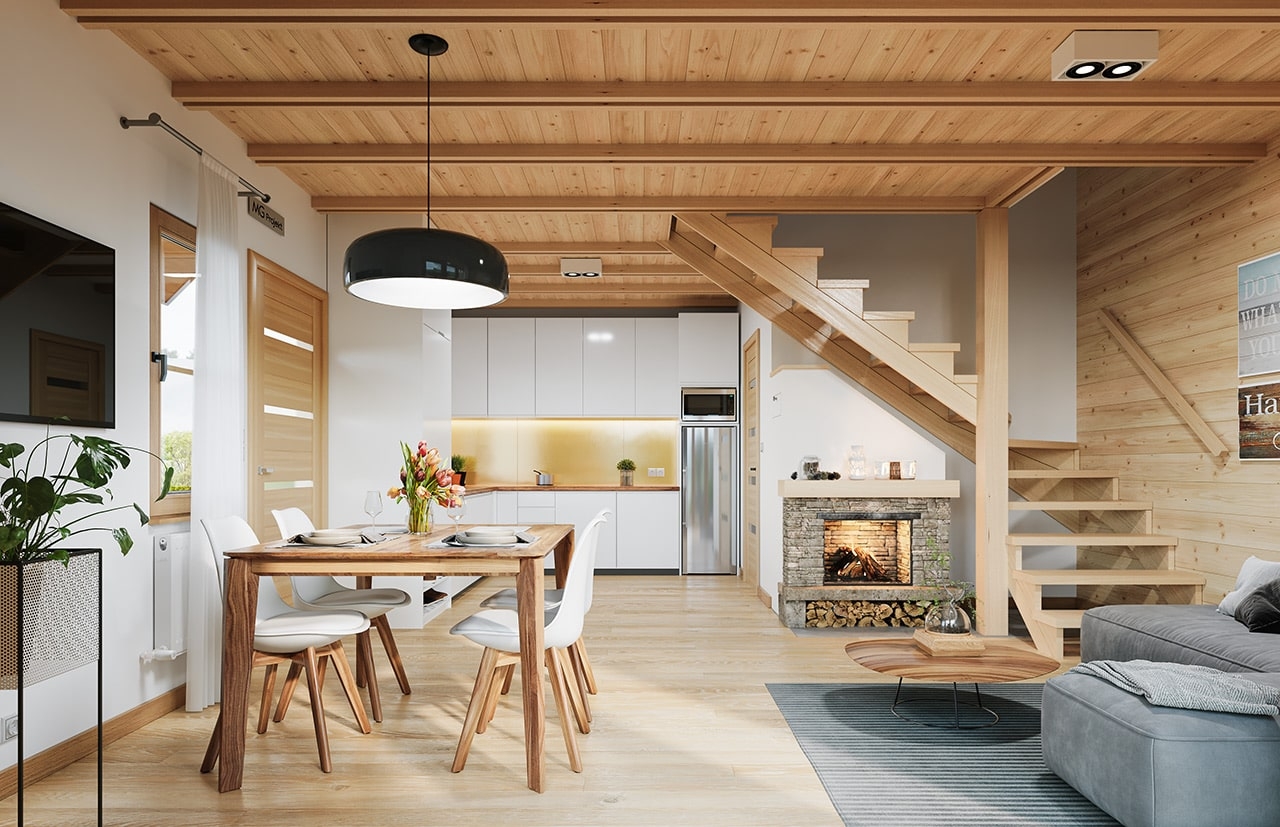 Projekt domu Sosenka drewniana - wizualizacja wnętrza