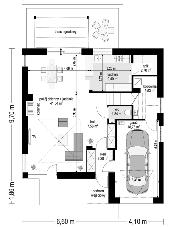 Projekt domu Tytan 5 B - rzut parteru