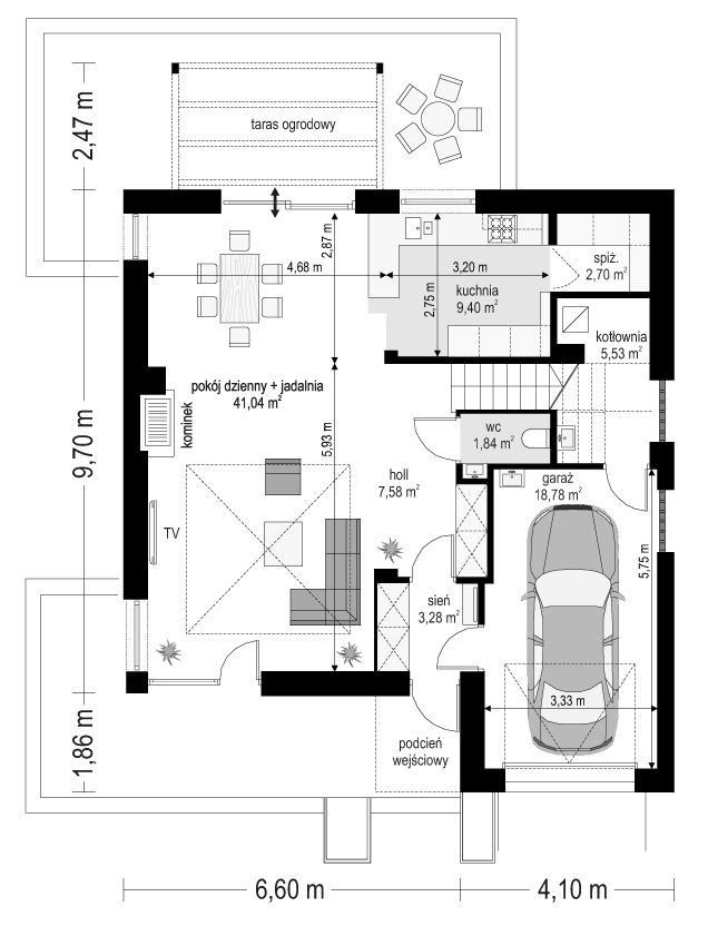 Projekt domu Tytan 6 B - rzut parteru