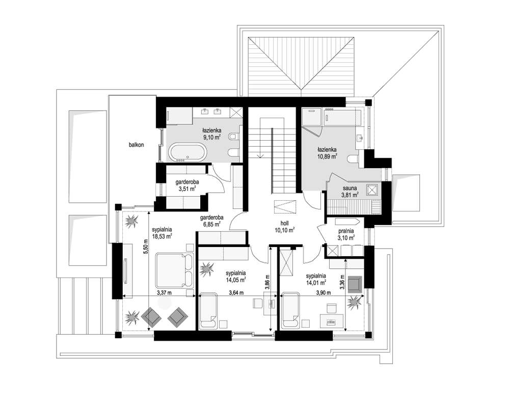 Projekt domu Willa floryda 6 - rzut piętra