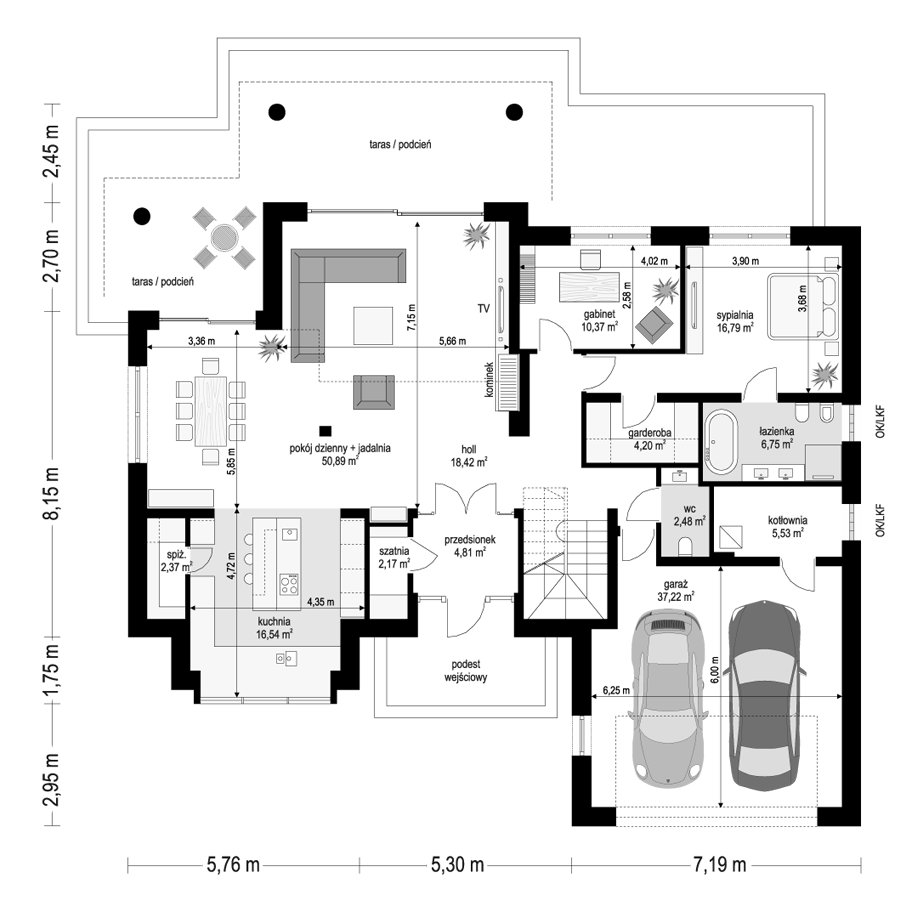 Projekt domu Willa parkowa 10 - rzut parteru