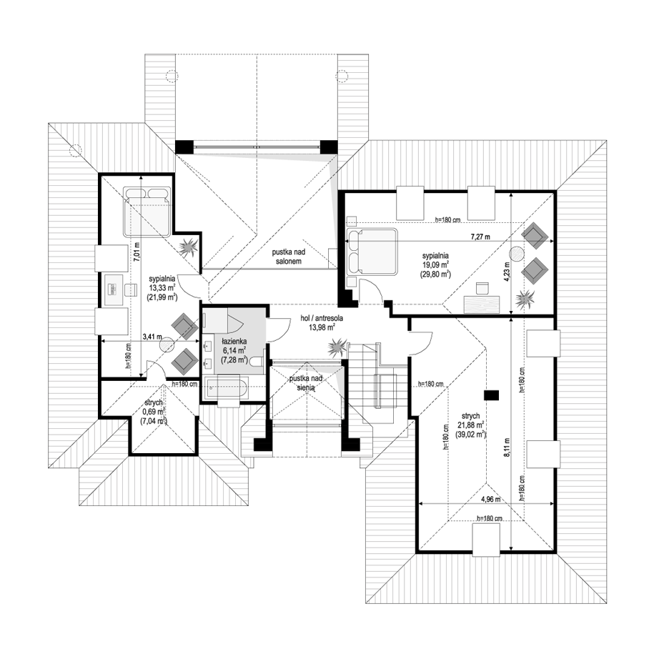 Projekt domu Willa parkowa 10 - rzut poddasza