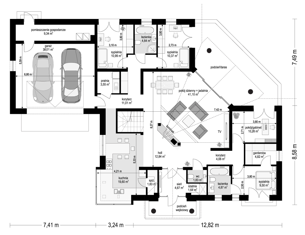 Projekt domu Willa parkowa 6 D - rzut parteru