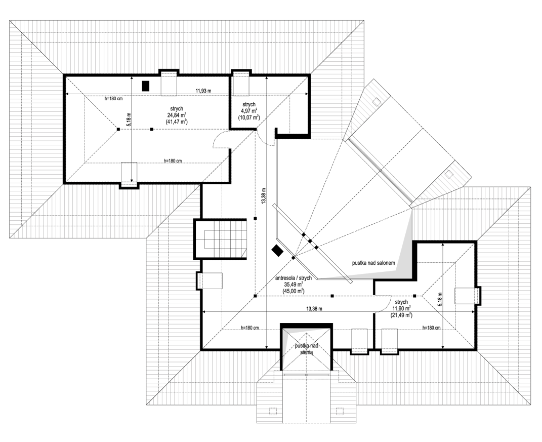 Projekt domu Willa parkowa 6 modern A - rzut poddasza