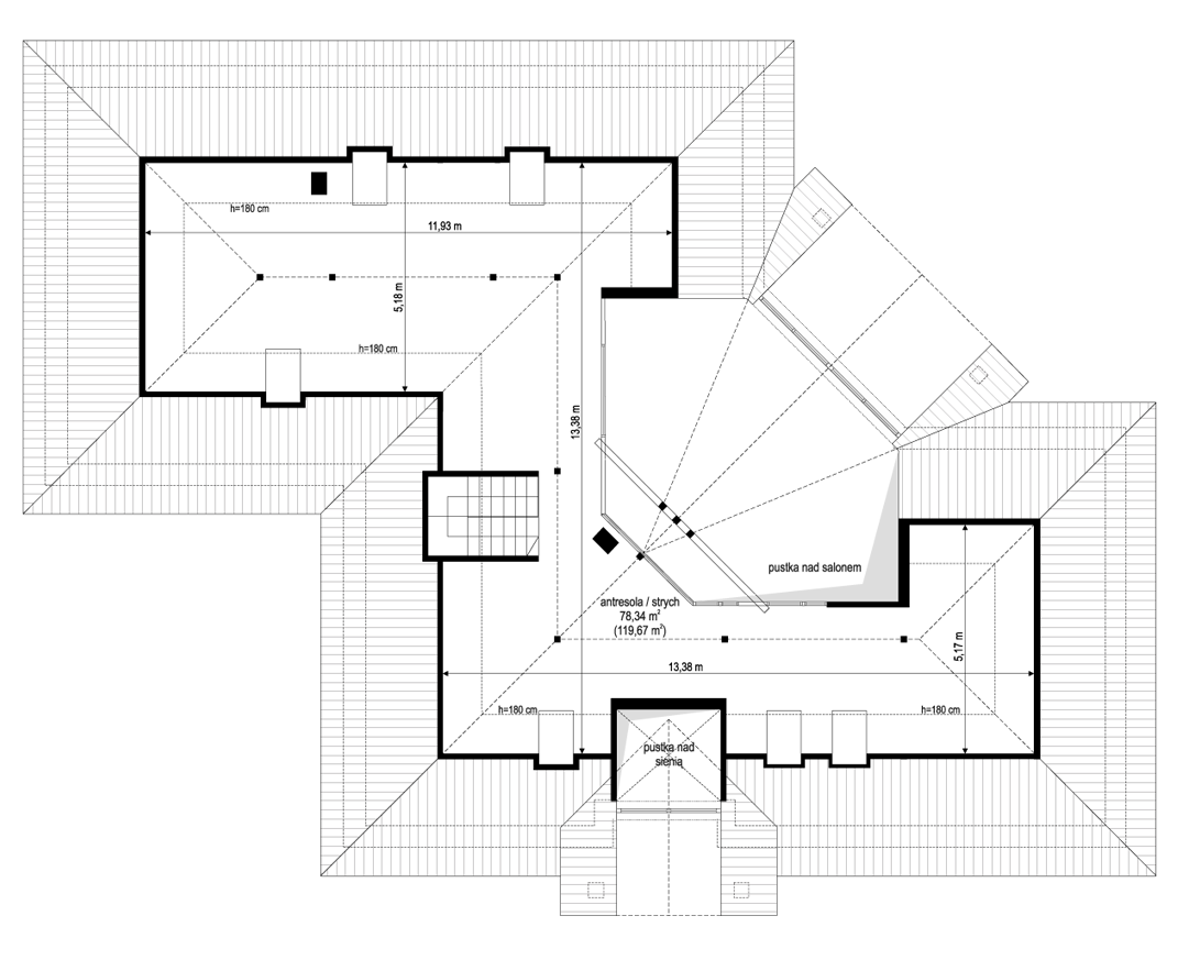 Projekt domu Willa parkowa 6 modern B - rzut poddasza