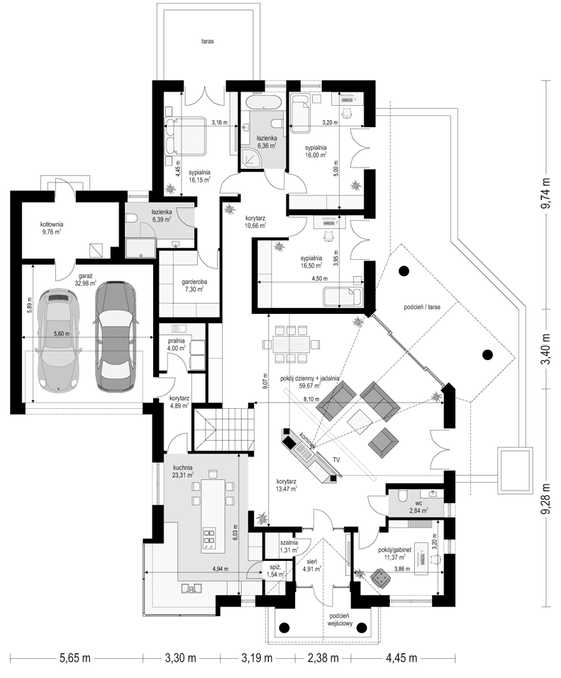 Projekt domu Willa parkowa 7 - rzut parteru