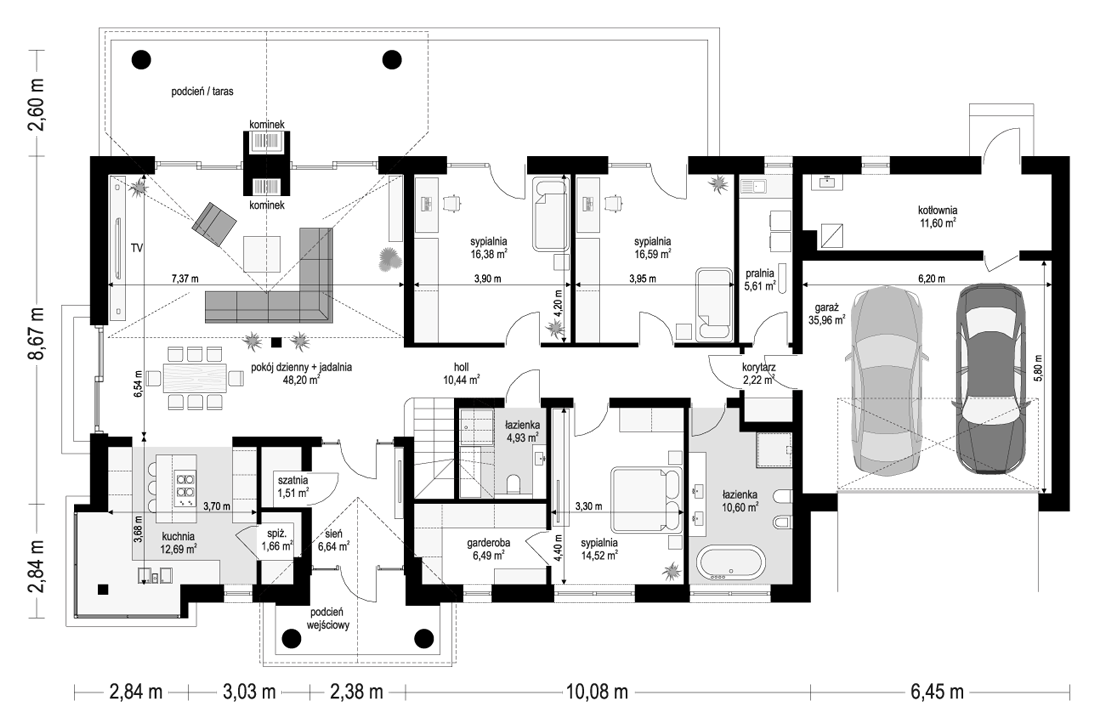 Projekt domu Willa Parkowa 8 A - rzut parteru