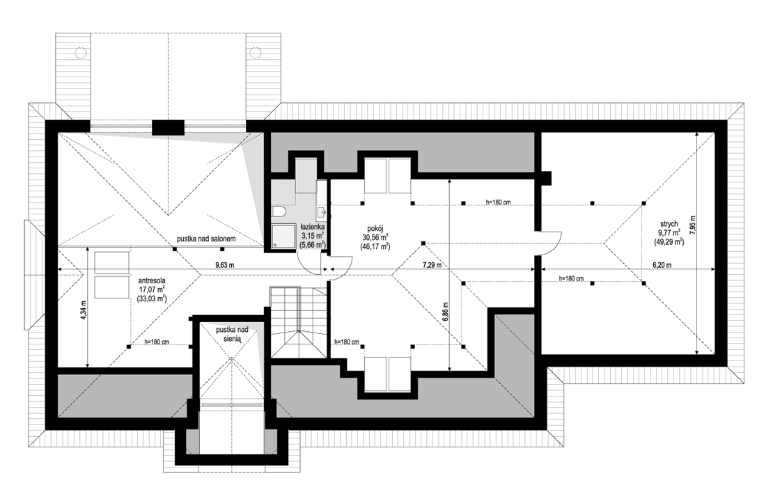 Projekt domu Willa Parkowa 8 A - rzut strychu