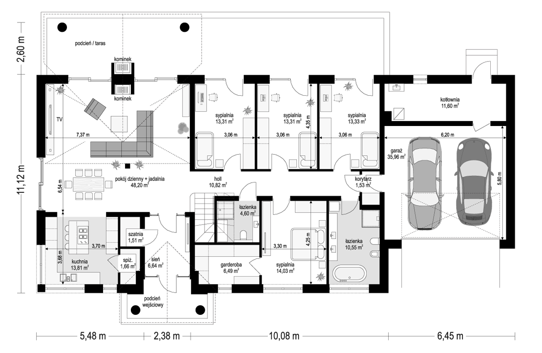 Projekt domu Willa Parkowa 8 B - rzut parteru